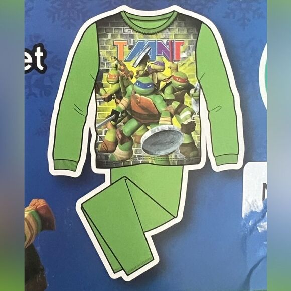 TMNT Ninja Turtles Boys Long Sleeve Top & Pants 2-Piece Sleep Set Green 10/12 - Picture 2 of 3